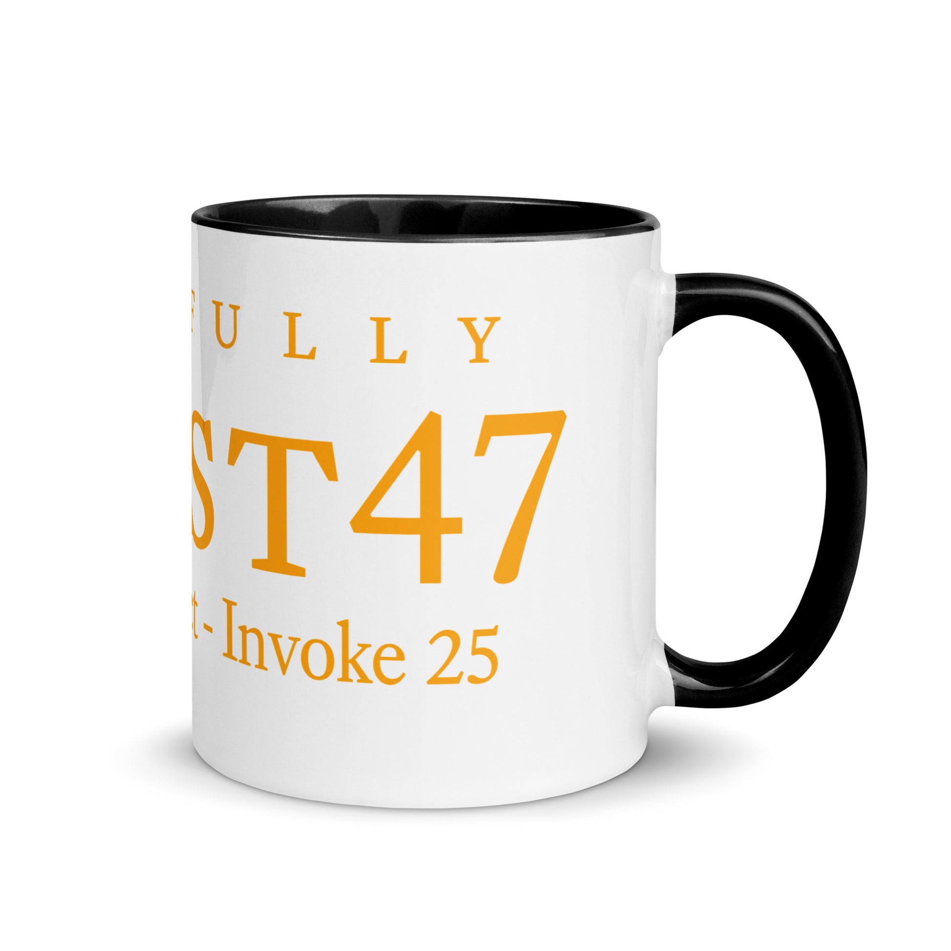 Red mug with “Resist47 Logo” graphic, front view