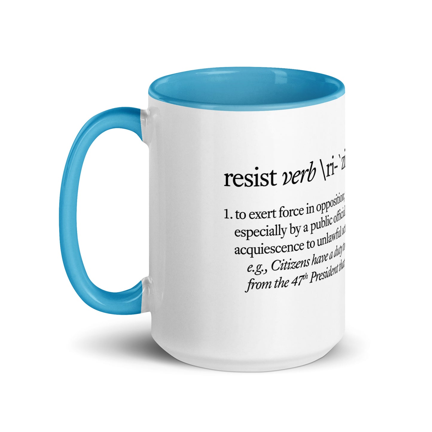 mug with “Resist Definition” graphic, front view