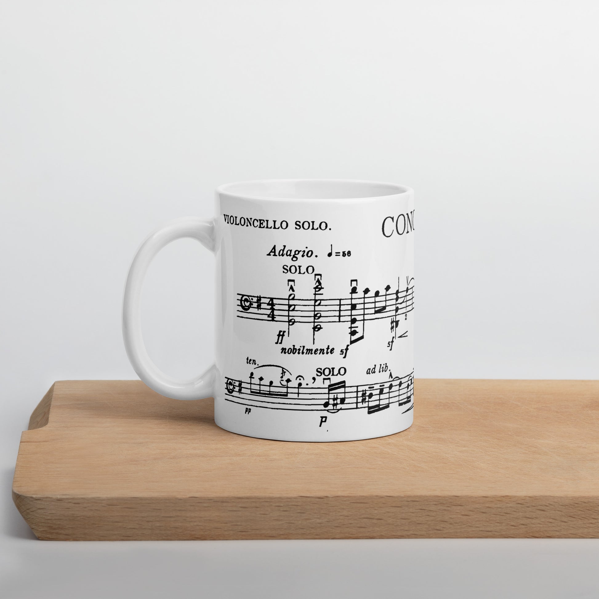 Ceramic mug with Elgar Cello Concerto manuscript print, front view