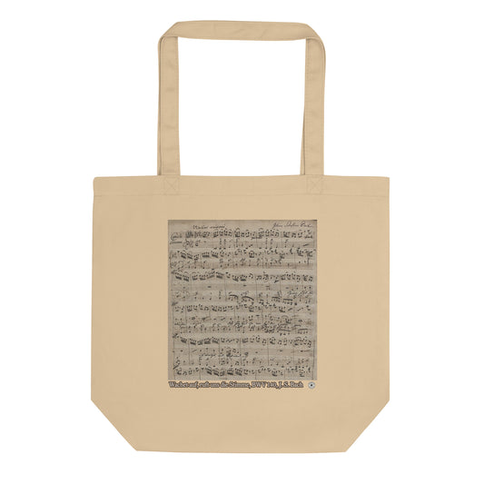 Organic cotton tote bag with Bach Chorale manuscript print, front view