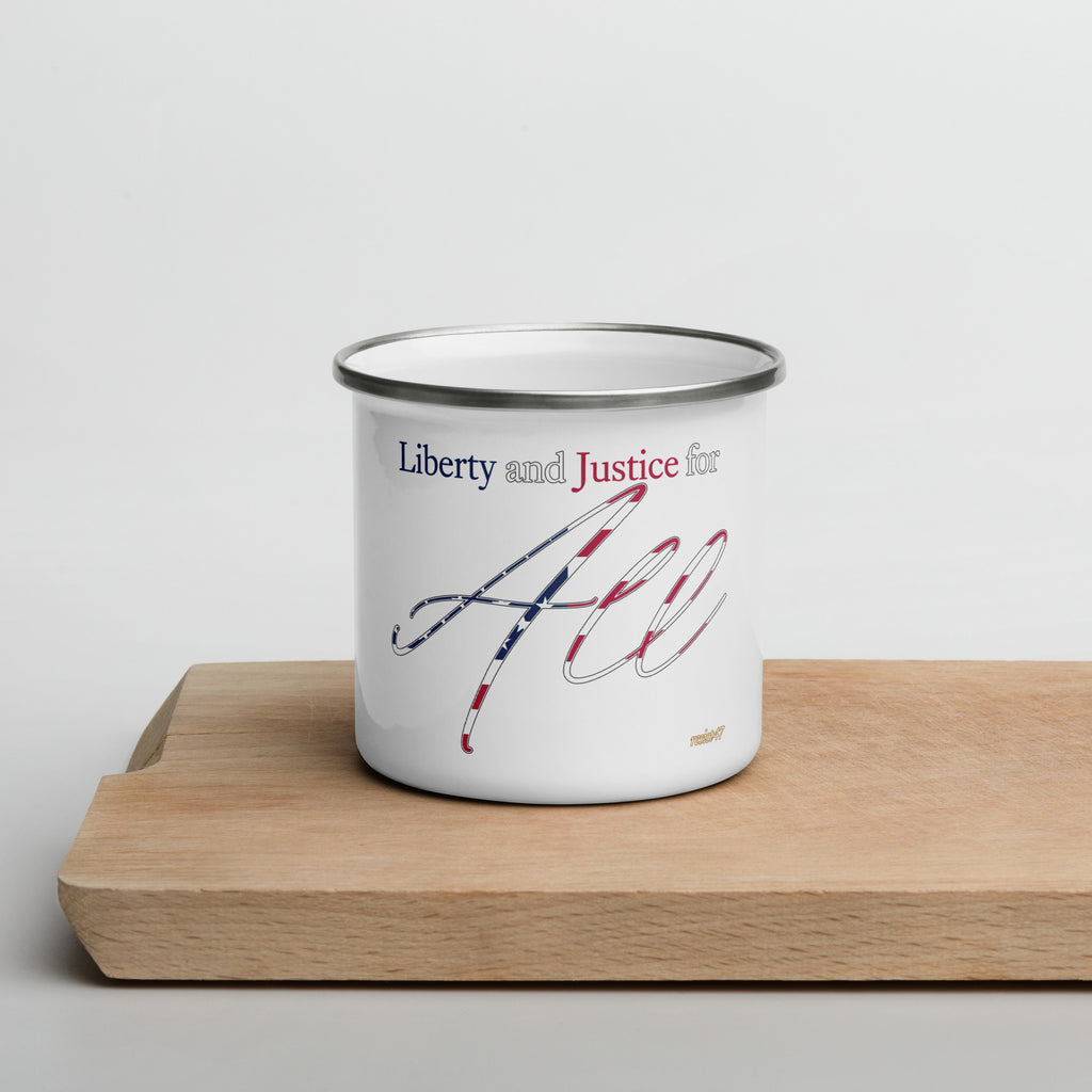 Default Title mug with “Liberty & Justice Enamel” graphic, front view