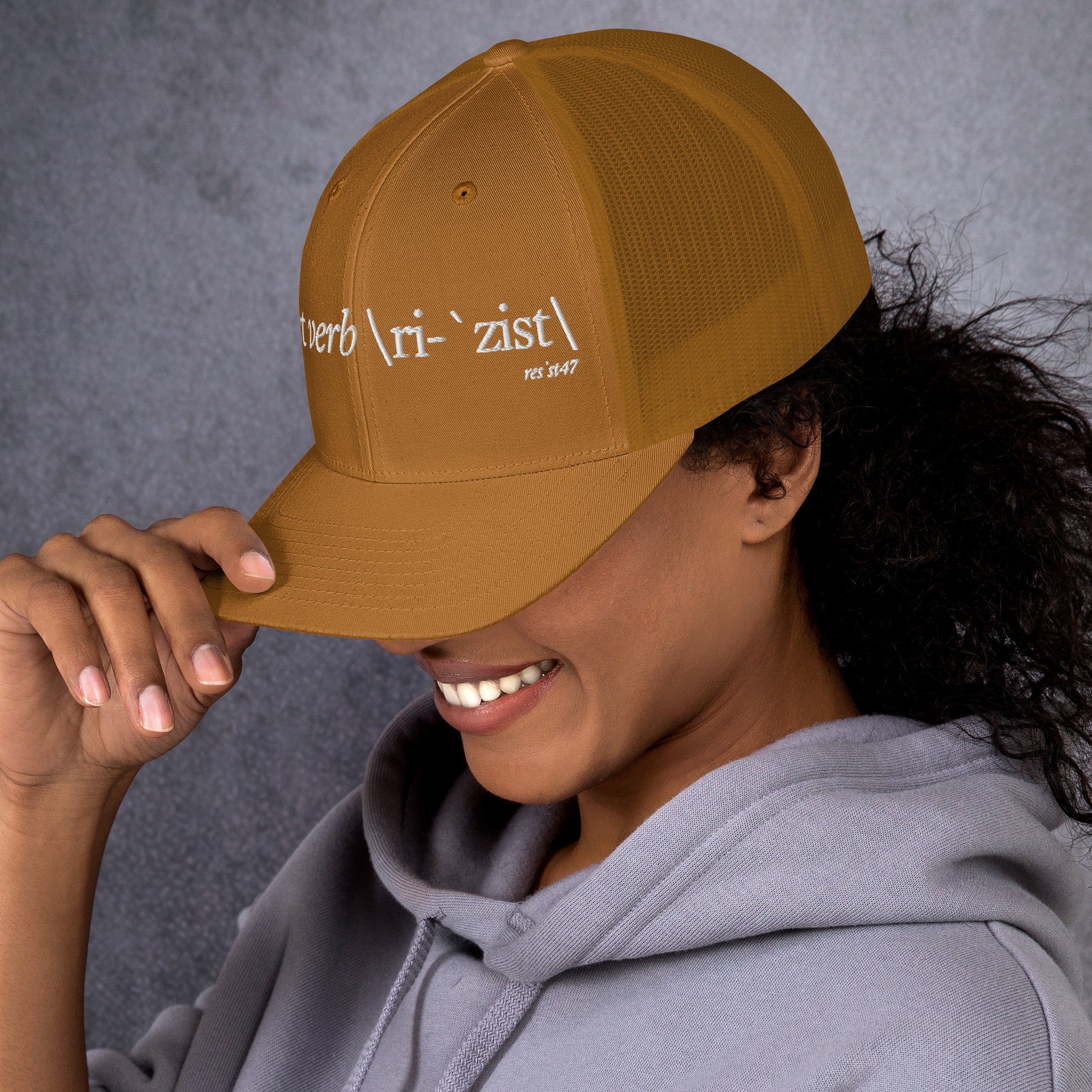 cap with “Define Resist - Baseball” graphic, front view