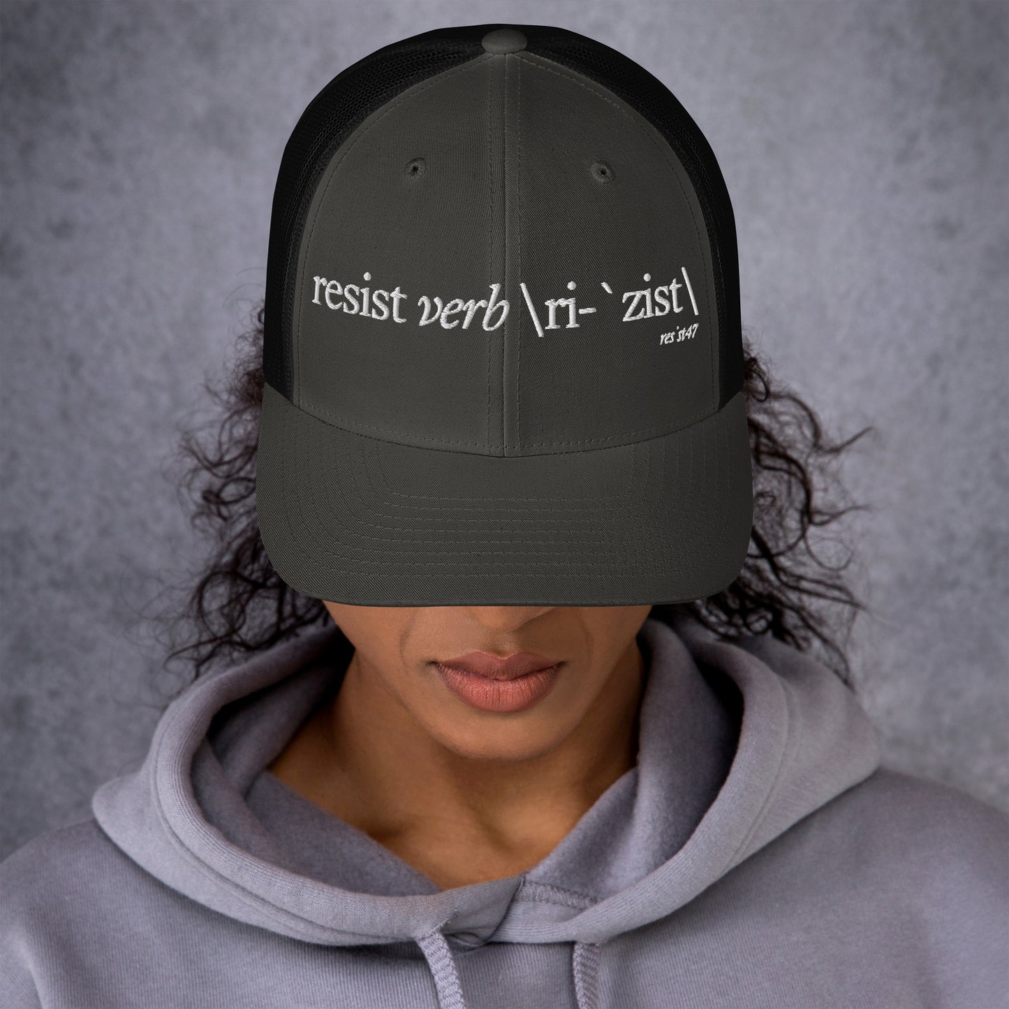 Brown/ Khaki cap with “Define Resist - Baseball” graphic, front view