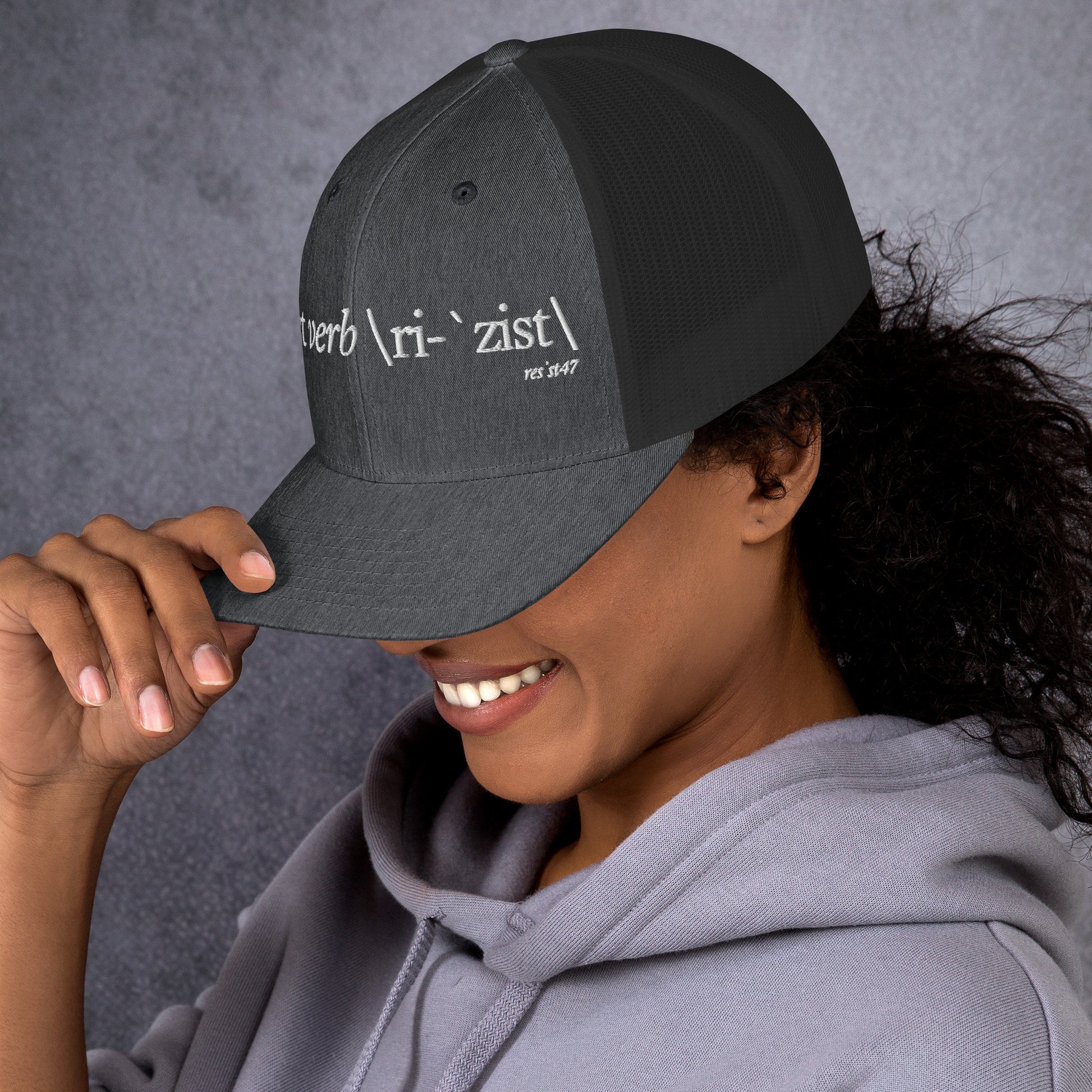 cap with “Define Resist - Baseball” graphic, front view