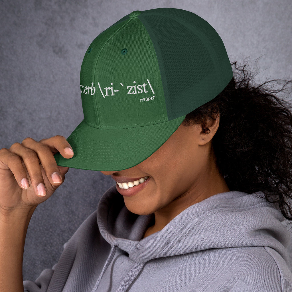 cap with “Define Resist - Baseball” graphic, front view