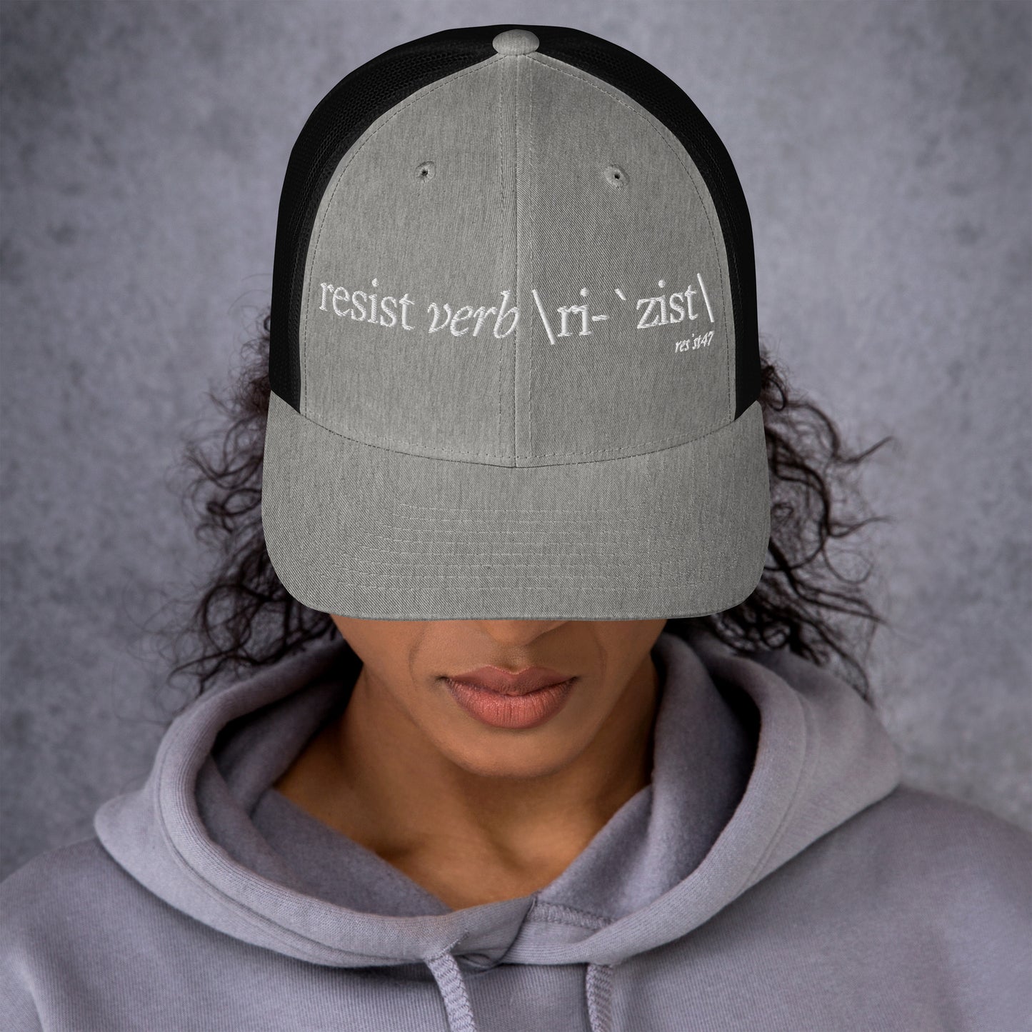 cap with “Define Resist - Baseball” graphic, front view