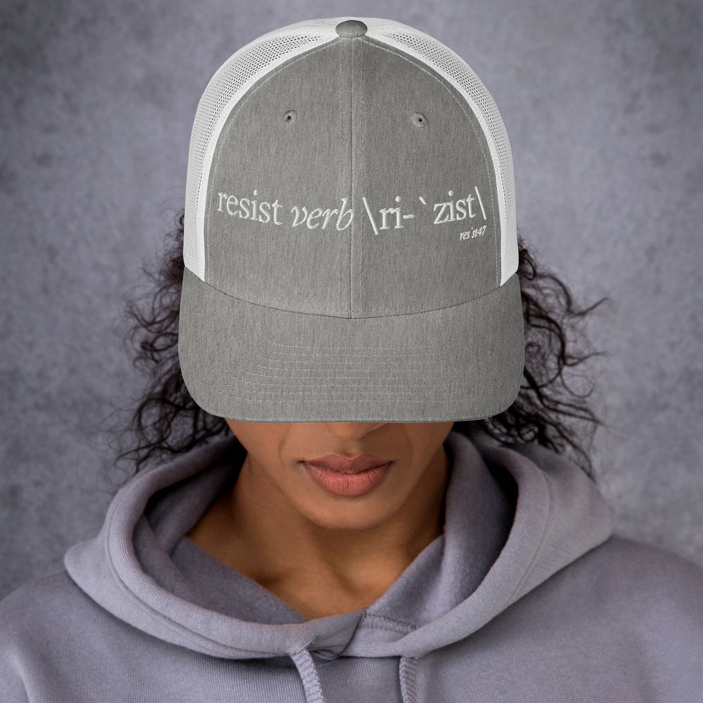 cap with “Define Resist - Baseball” graphic, front view