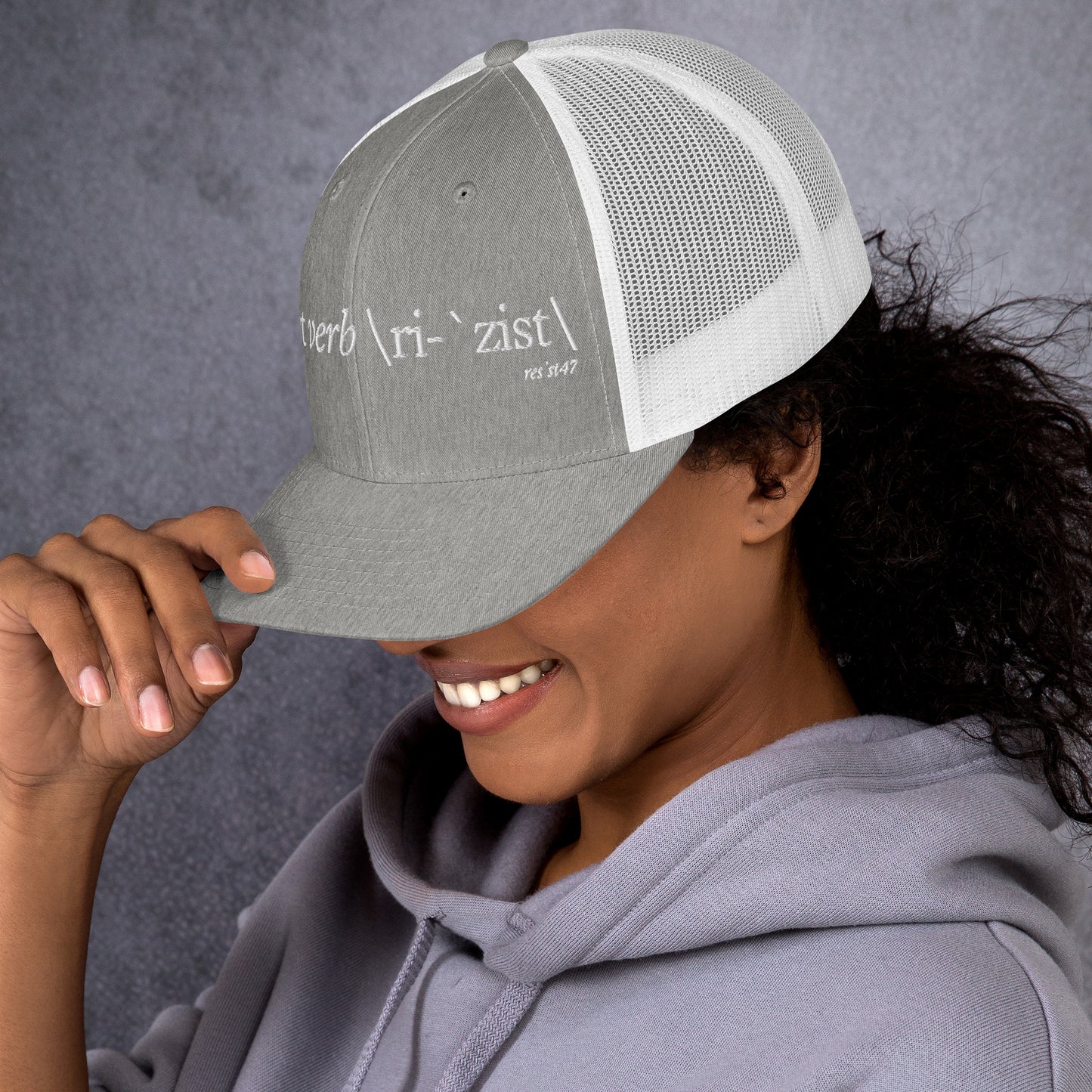 cap with “Define Resist - Baseball” graphic, front view