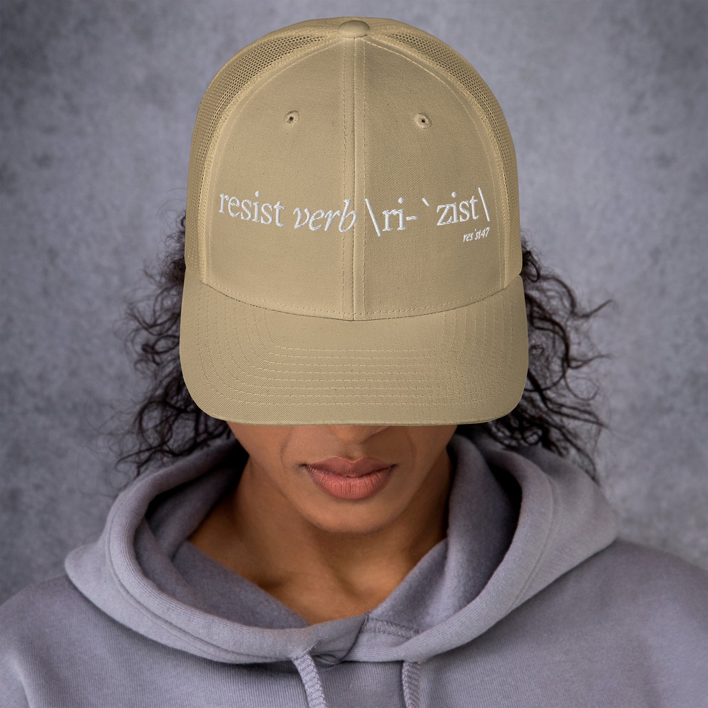 cap with “Define Resist - Baseball” graphic, front view