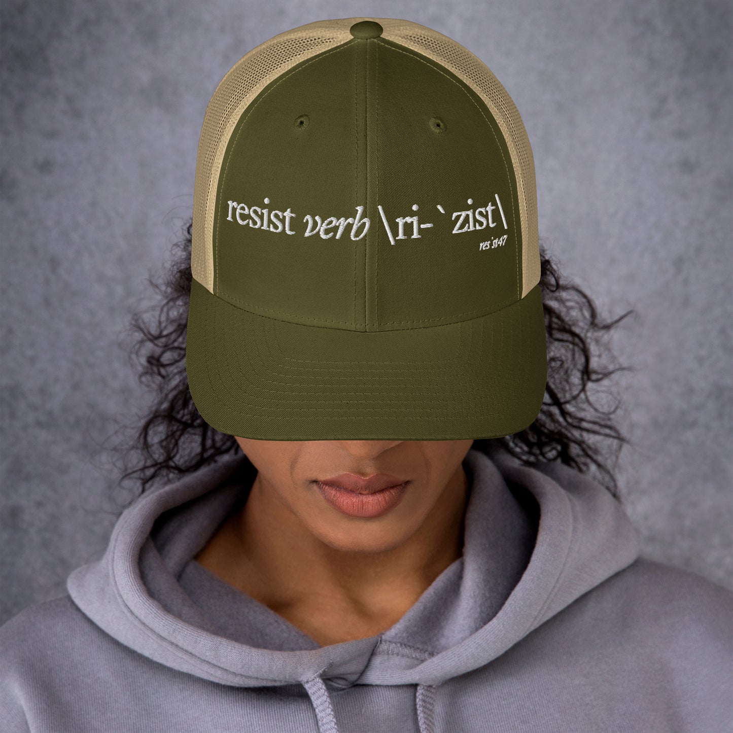 cap with “Define Resist - Baseball” graphic, front view