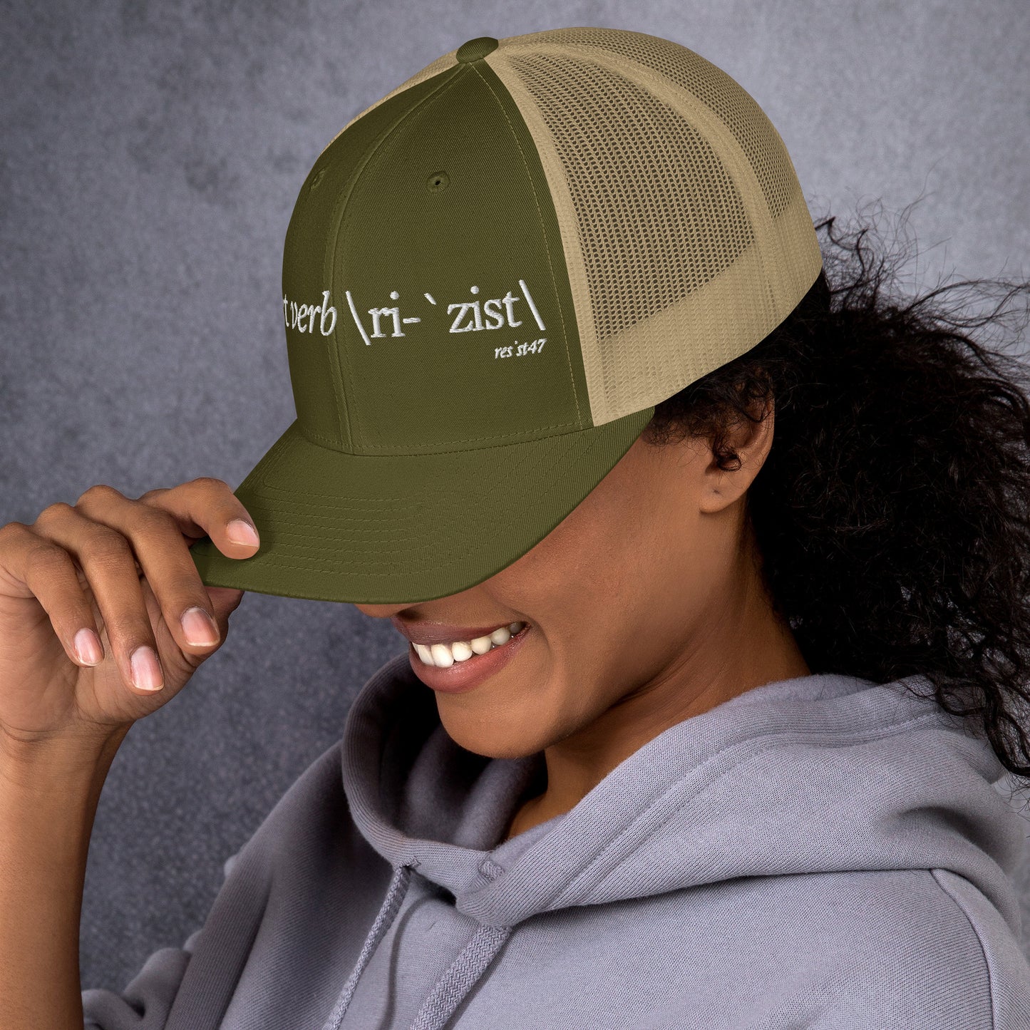 cap with “Define Resist - Baseball” graphic, front view