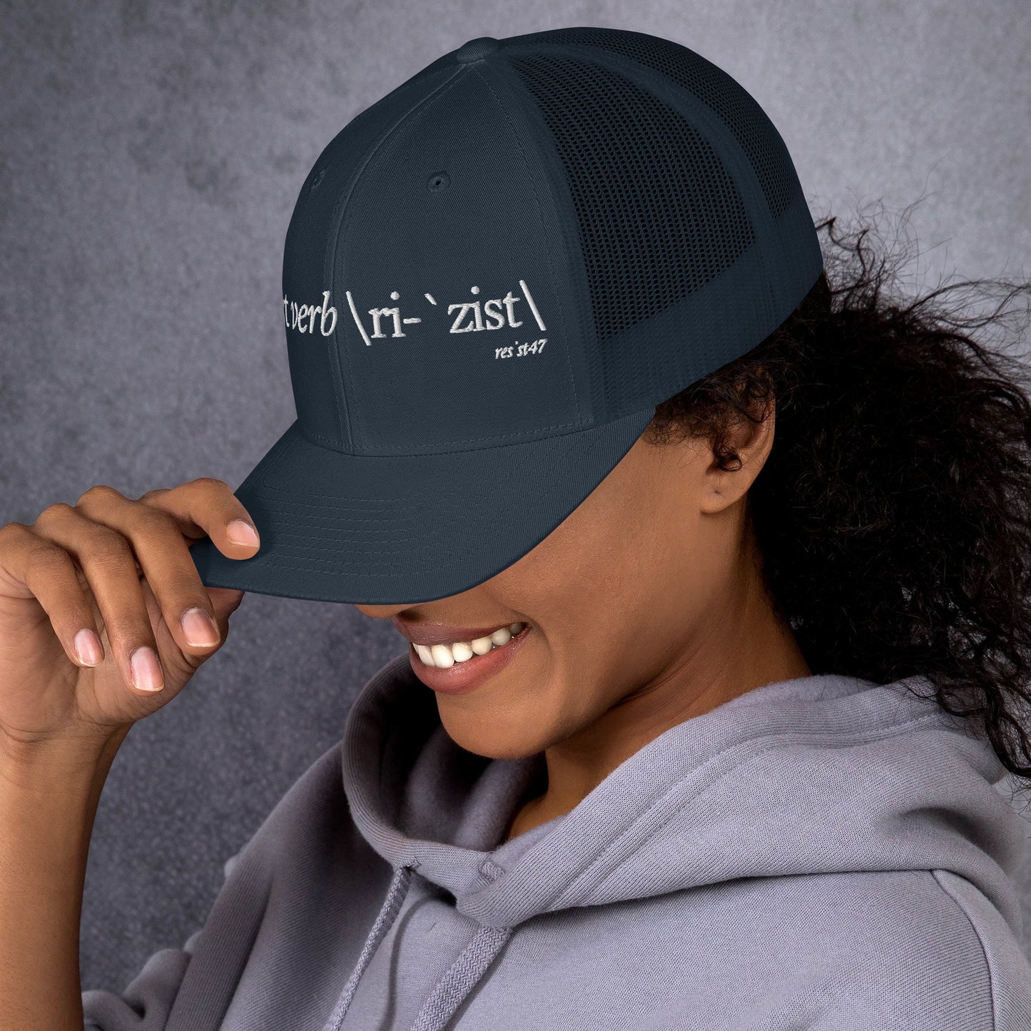 Charcoal cap with “Define Resist - Baseball” graphic, front view