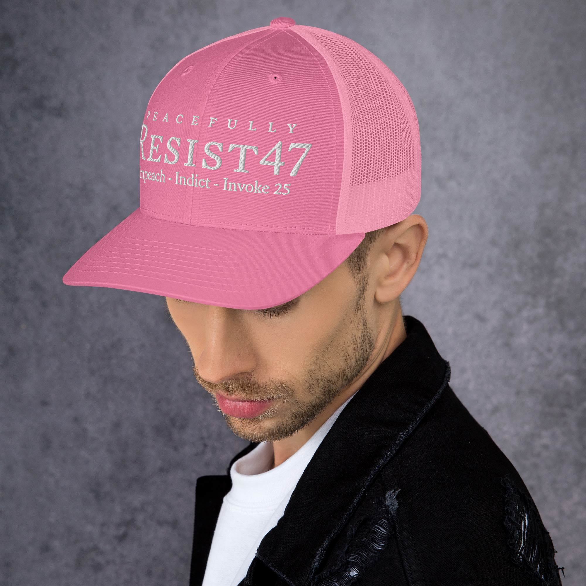 cap with “Resist47 Protest” graphic, front view