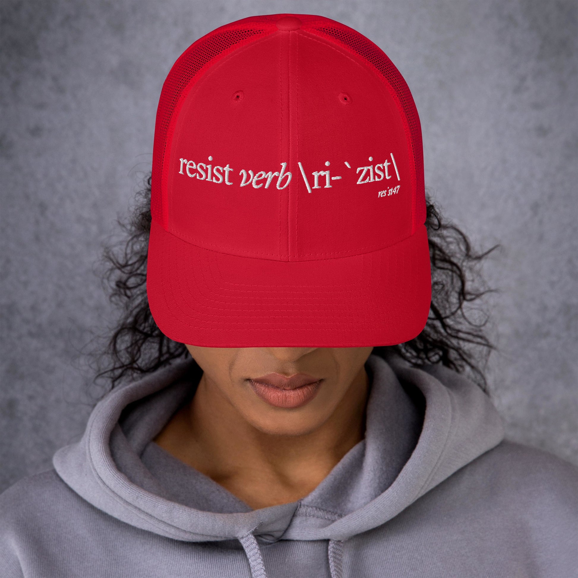 Heather/ Black cap with “Define Resist - Baseball” graphic, front view