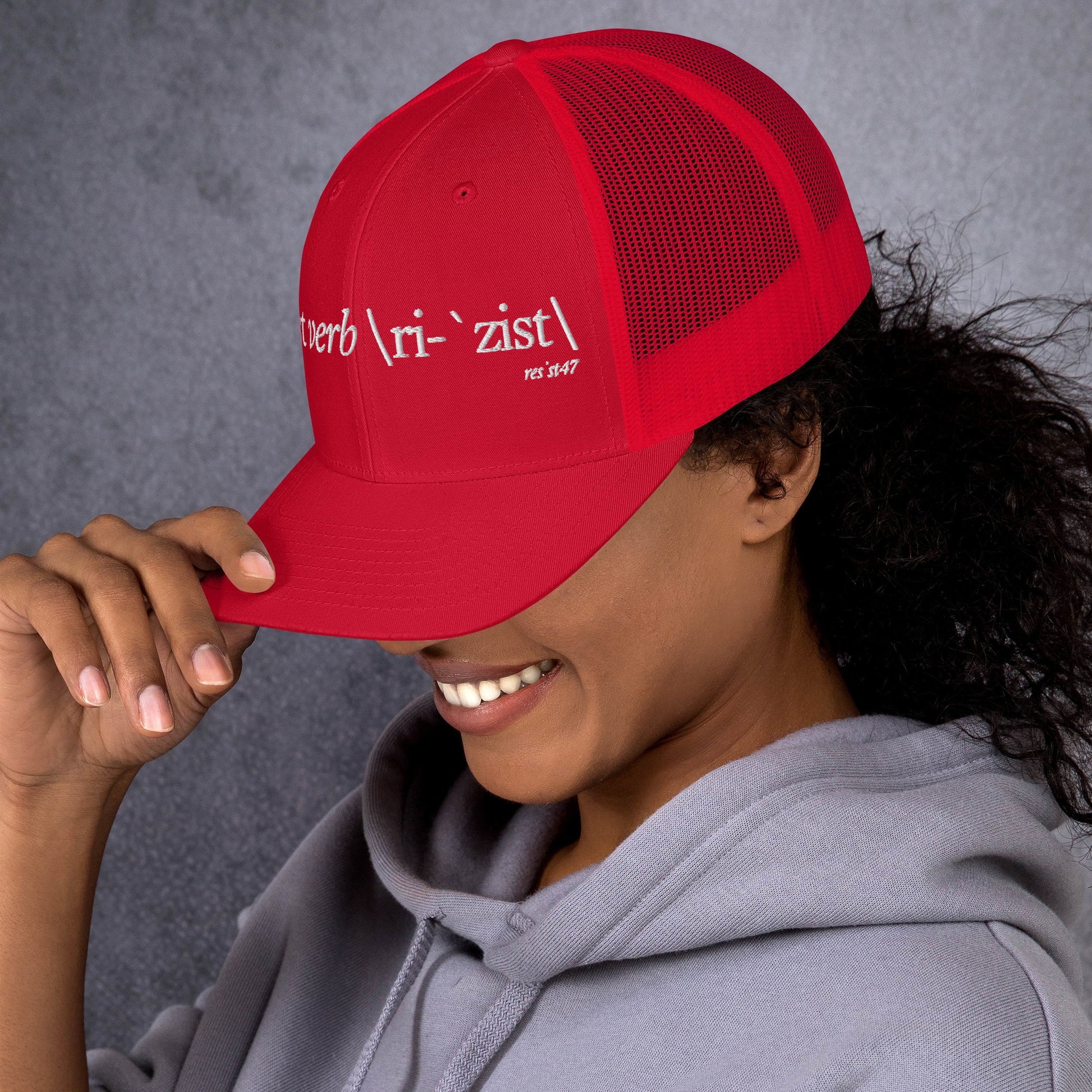 Heather Grey/White cap with “Define Resist - Baseball” graphic, front view