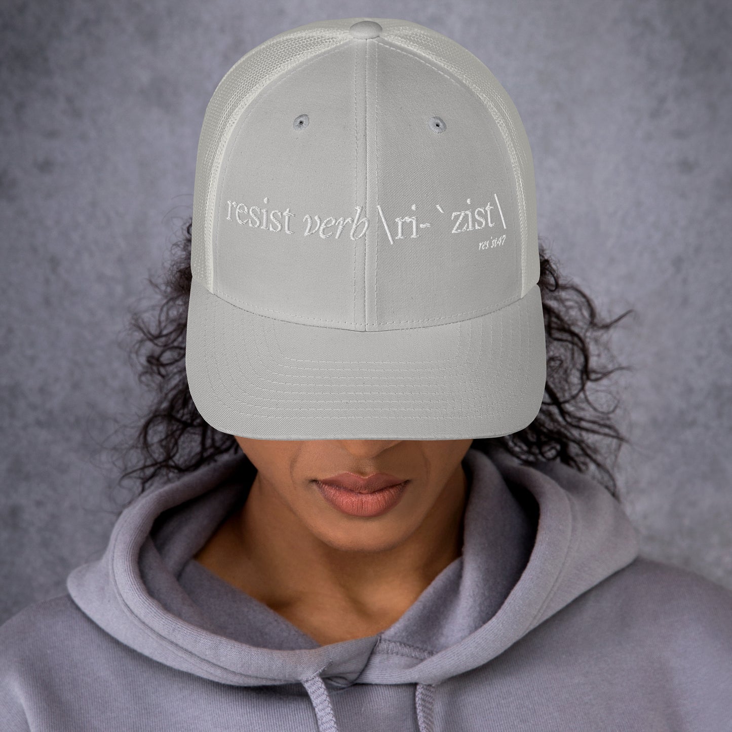 cap with “Define Resist - Baseball” graphic, front view