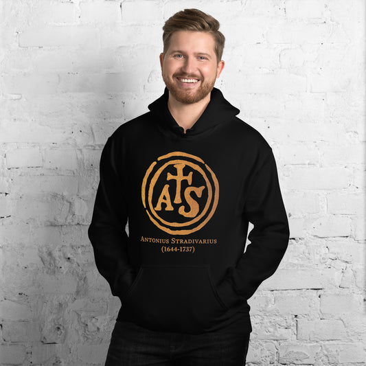 Black hoodie with “Stradivarius Logo” graphic, front view