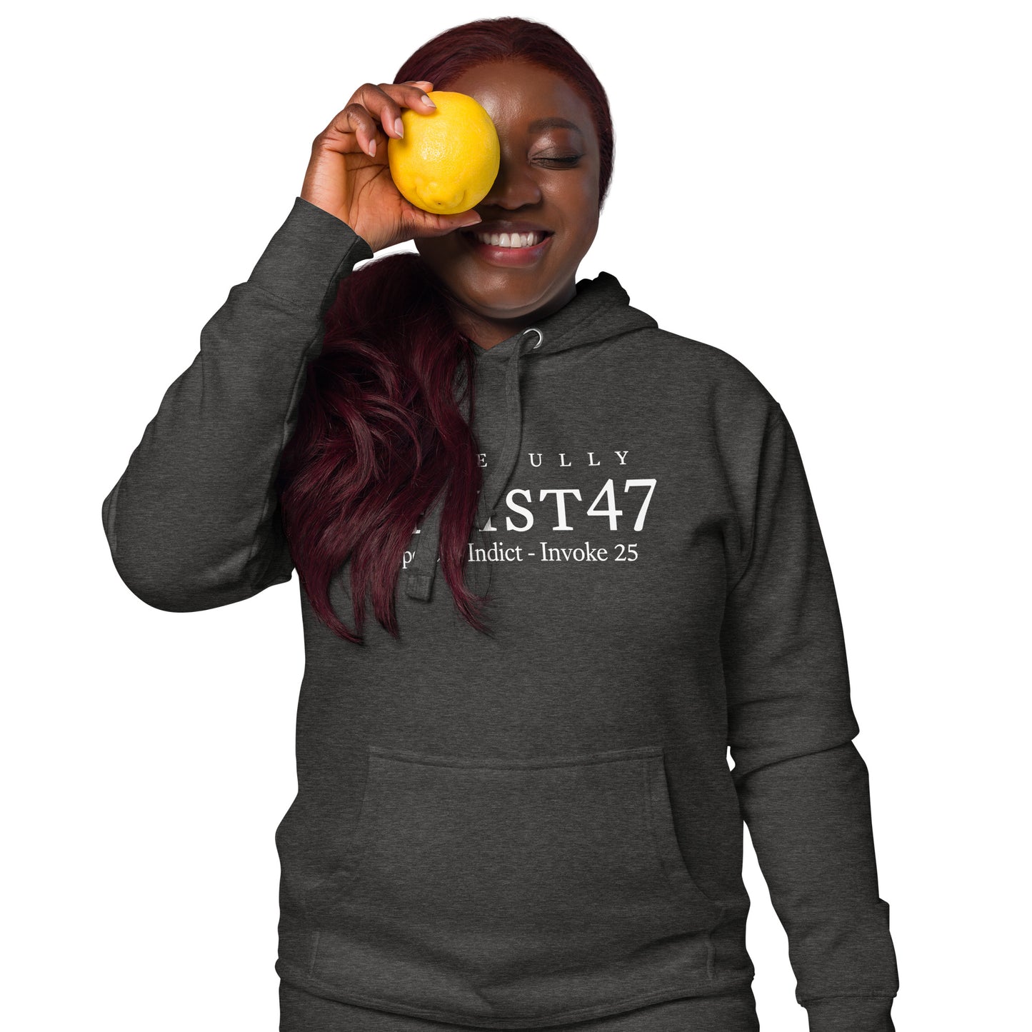 Black hoodie with “Resist 47 Protest” graphic, front view