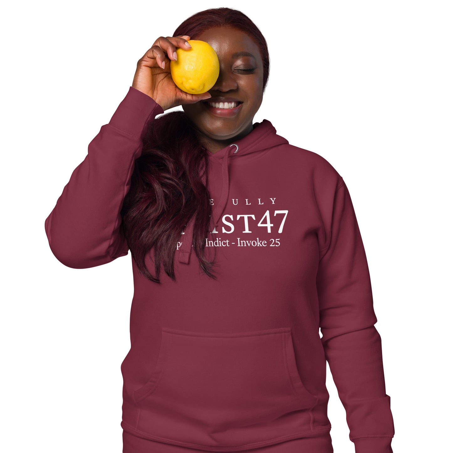 Black hoodie with “Resist 47 Protest” graphic, front view