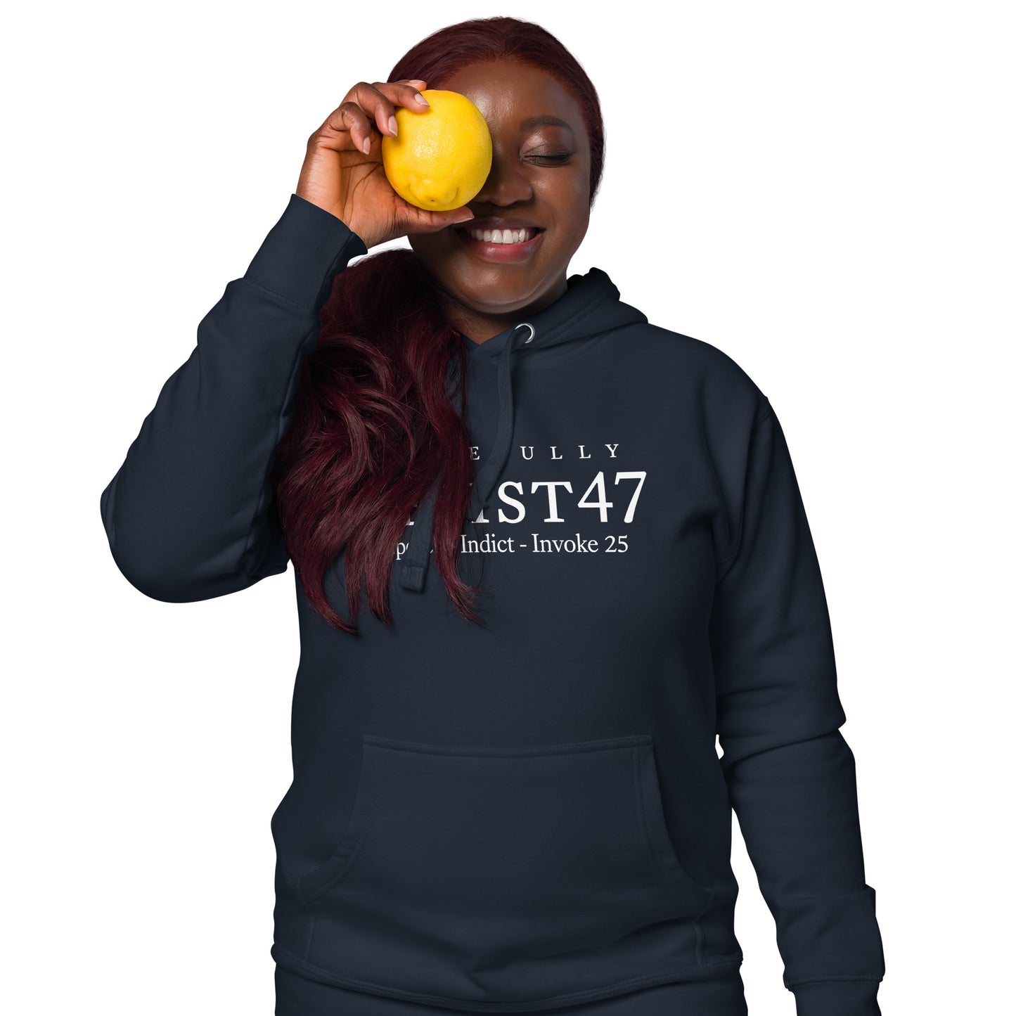 Black hoodie with “Resist 47 Protest” graphic, front view