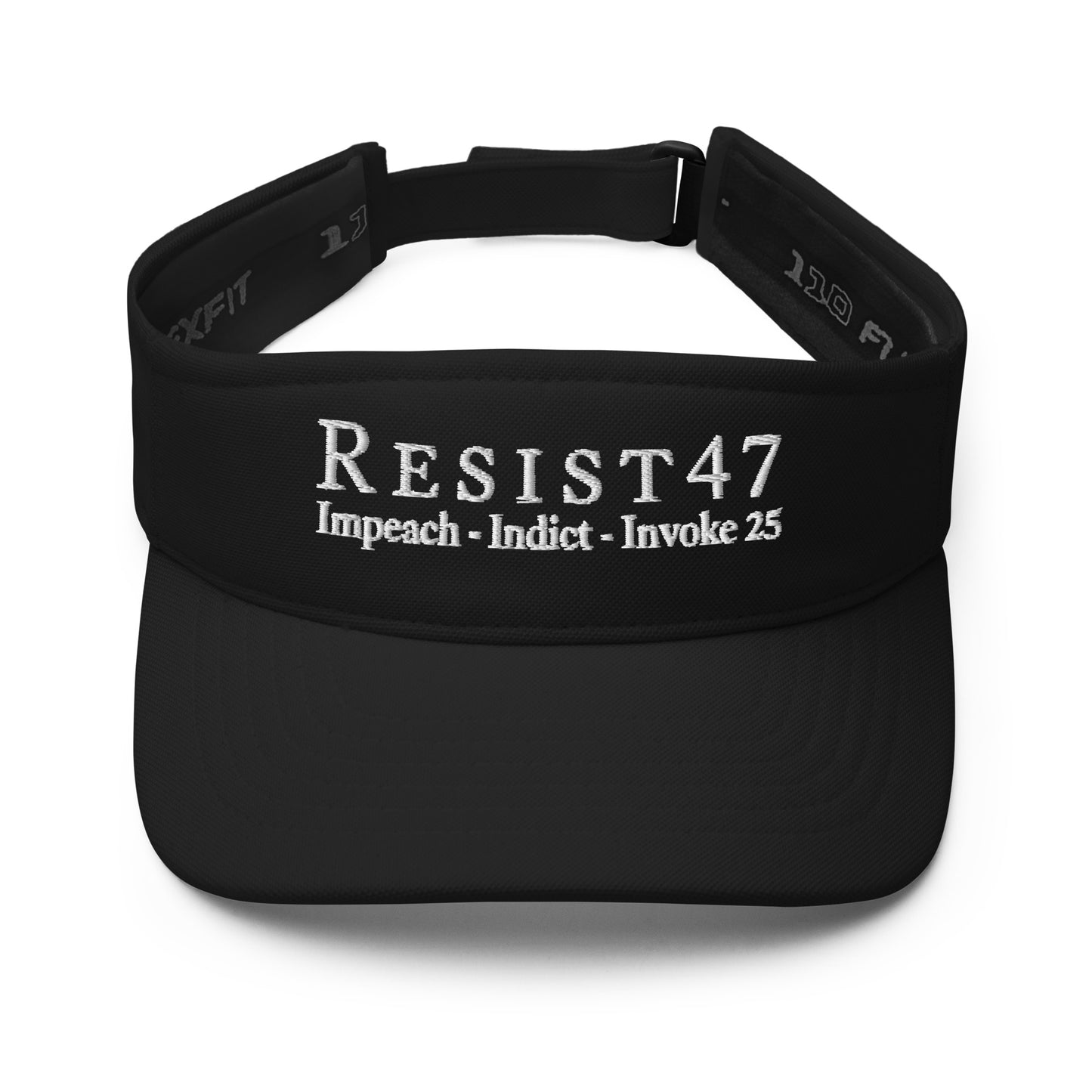 Black visor with “Resist47 Protest” graphic, front view