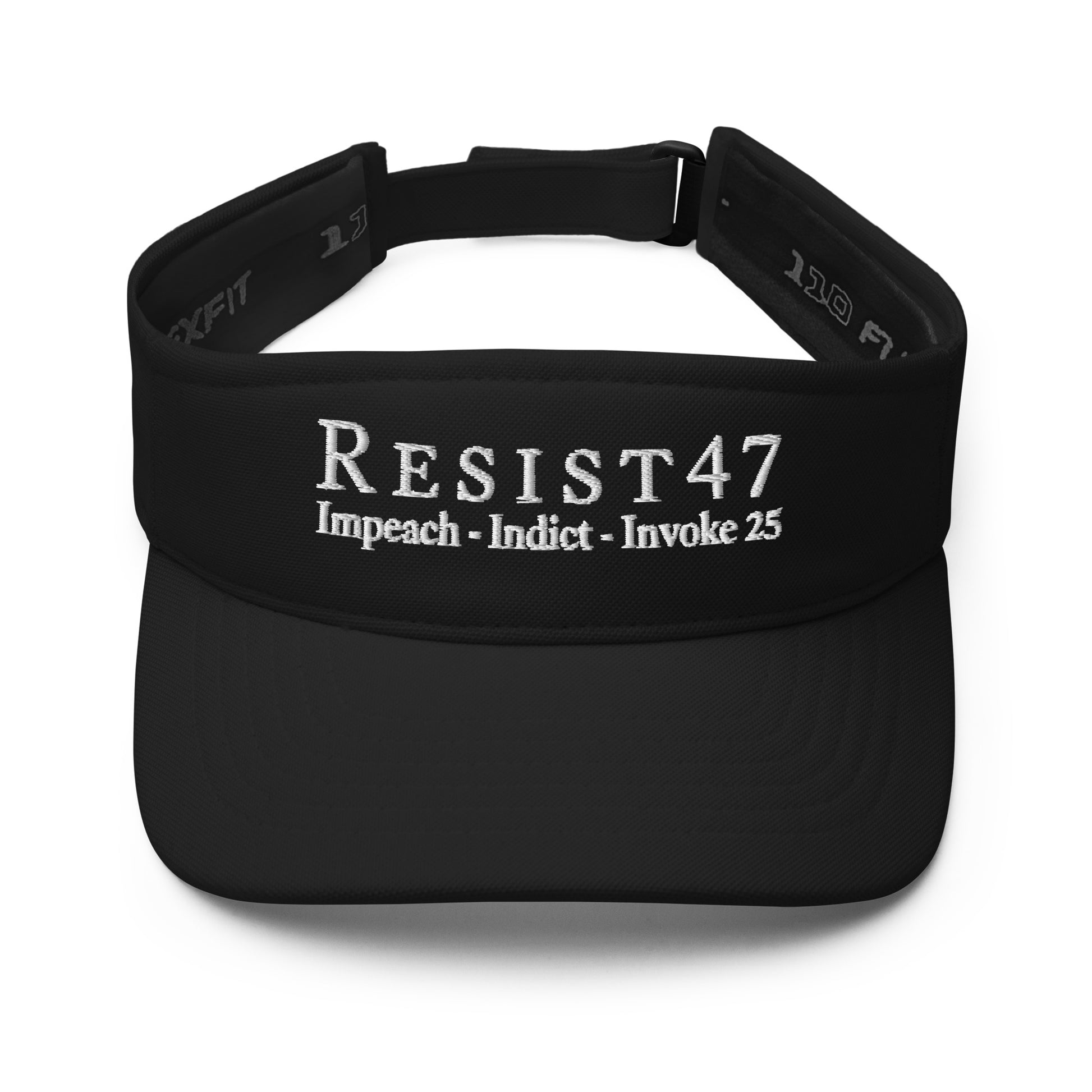 Black visor with “Resist47 Protest” graphic, front view