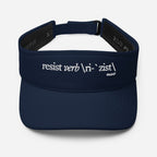 Red visor with “Resist Definition” graphic, front view