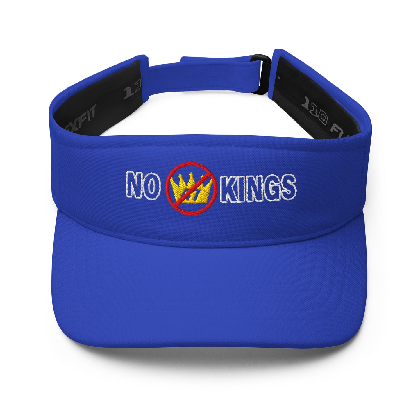 Black visor with “No Kings” graphic, front view