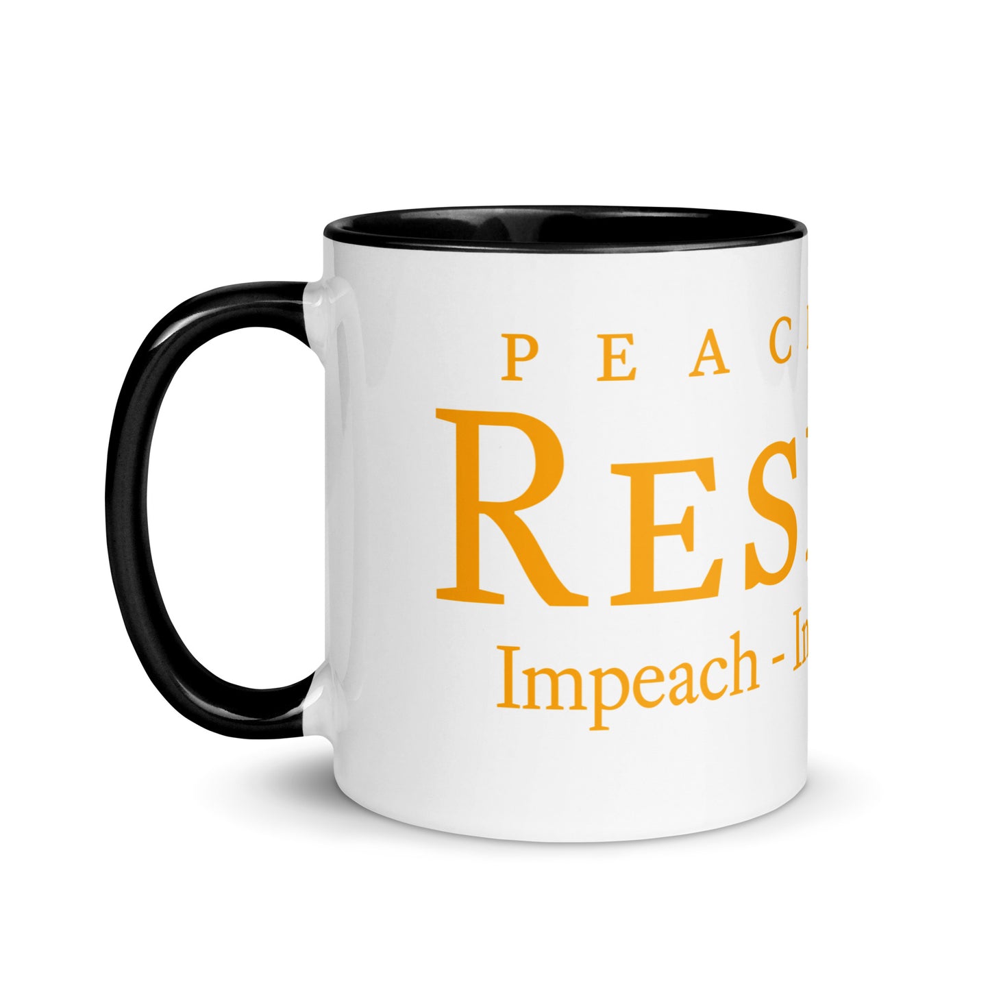 Orange mug with “Resist47 Logo” graphic, front view