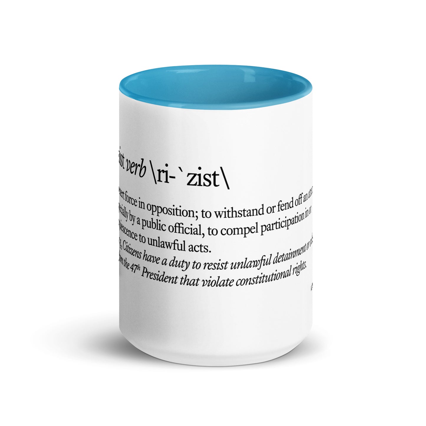 mug with “Resist Definition” graphic, front view
