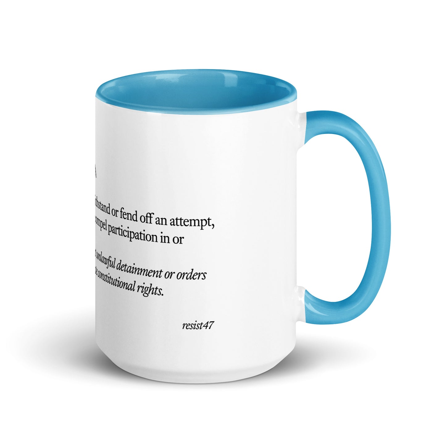 mug with “Resist Definition” graphic, front view