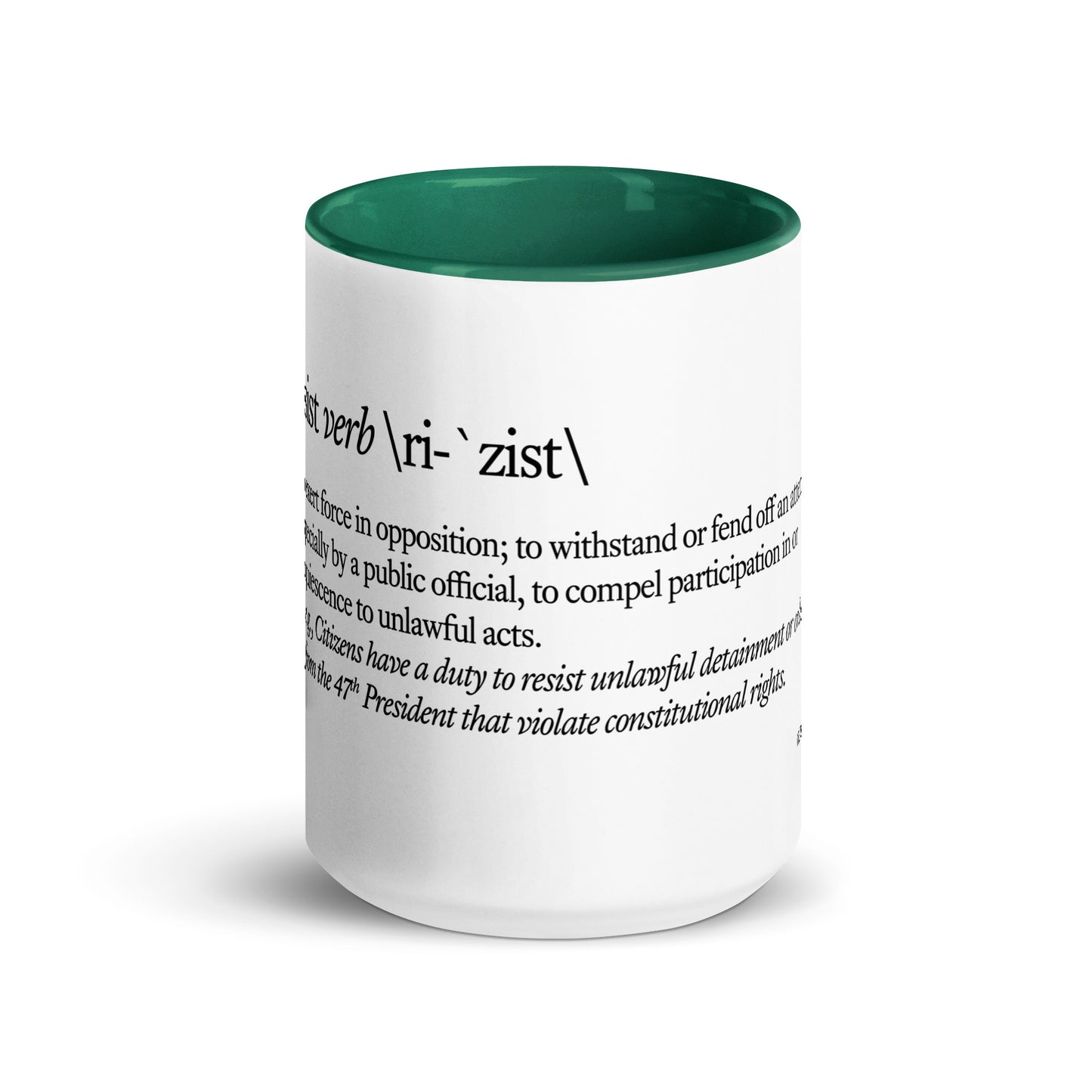mug with “Resist Definition” graphic, front view
