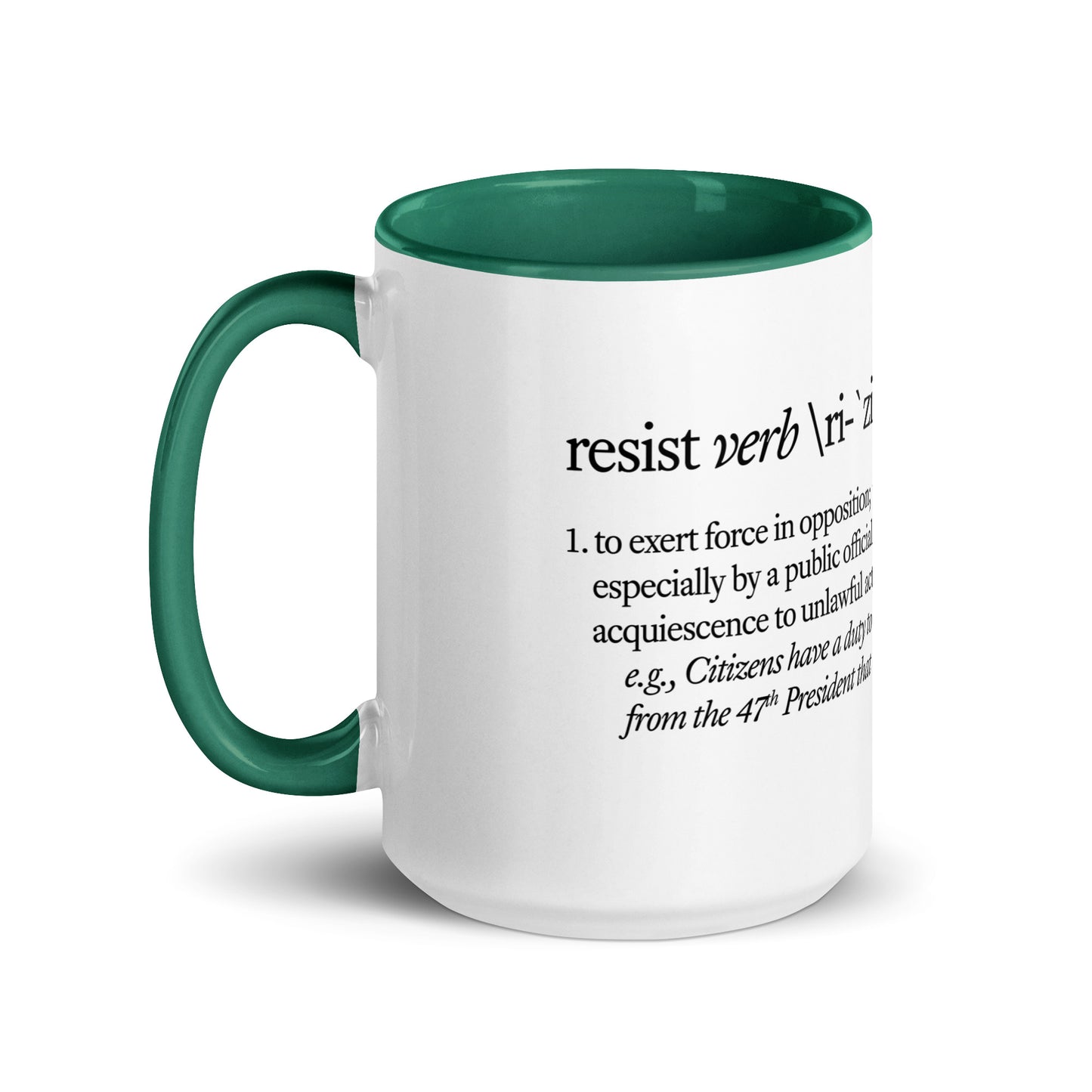 mug with “Resist Definition” graphic, front view