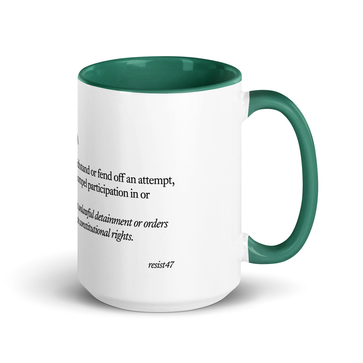 mug with “Resist Definition” graphic, front view