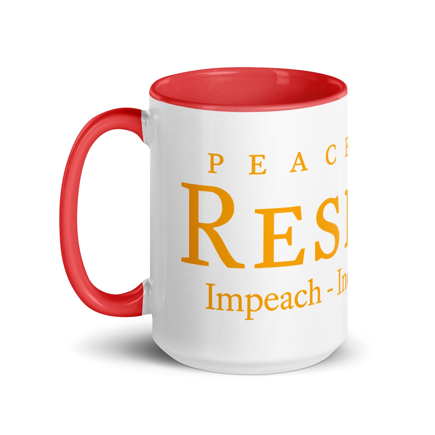mug with “Resist47 Logo” graphic, front view