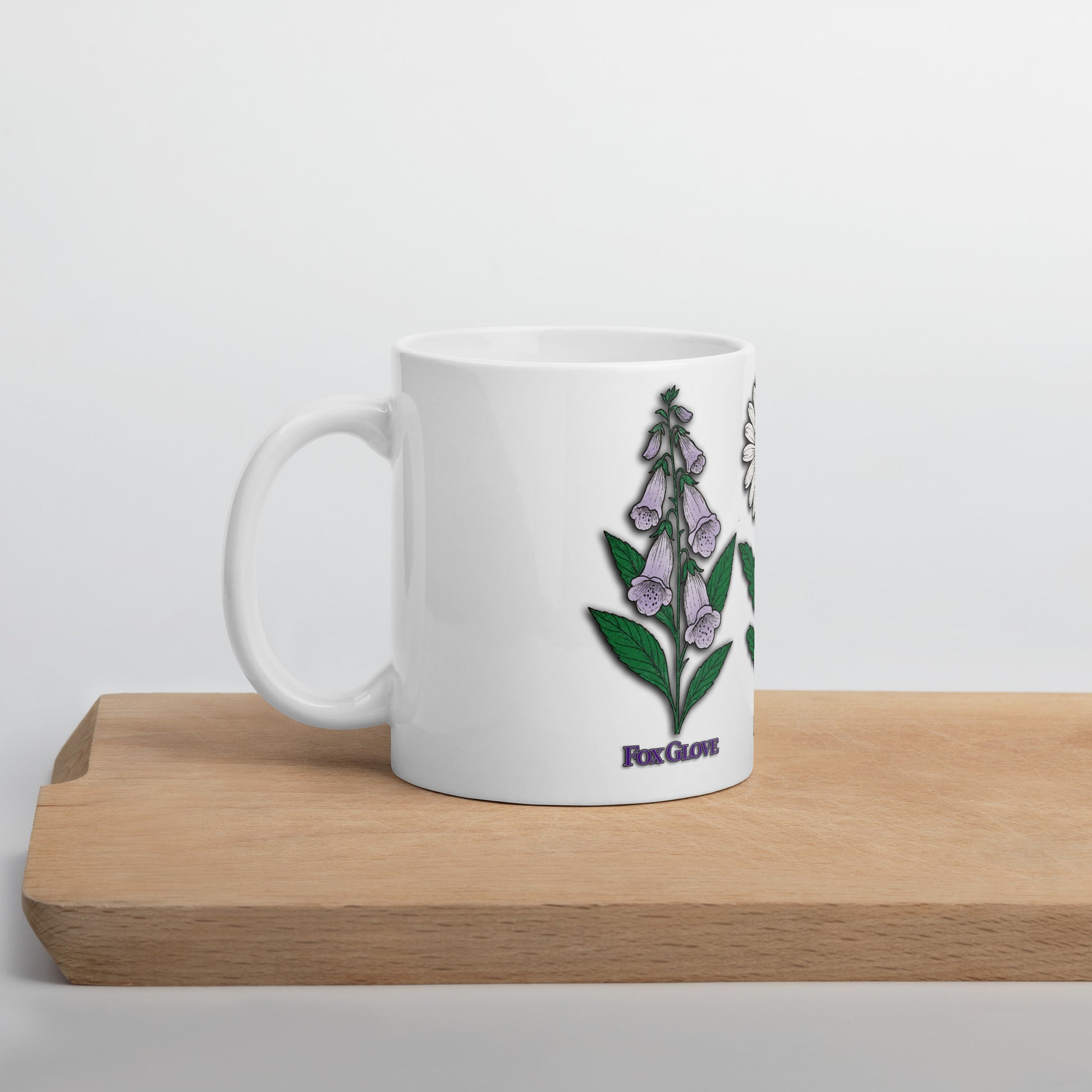 mug with “FDT Flowers Protest” graphic, front view