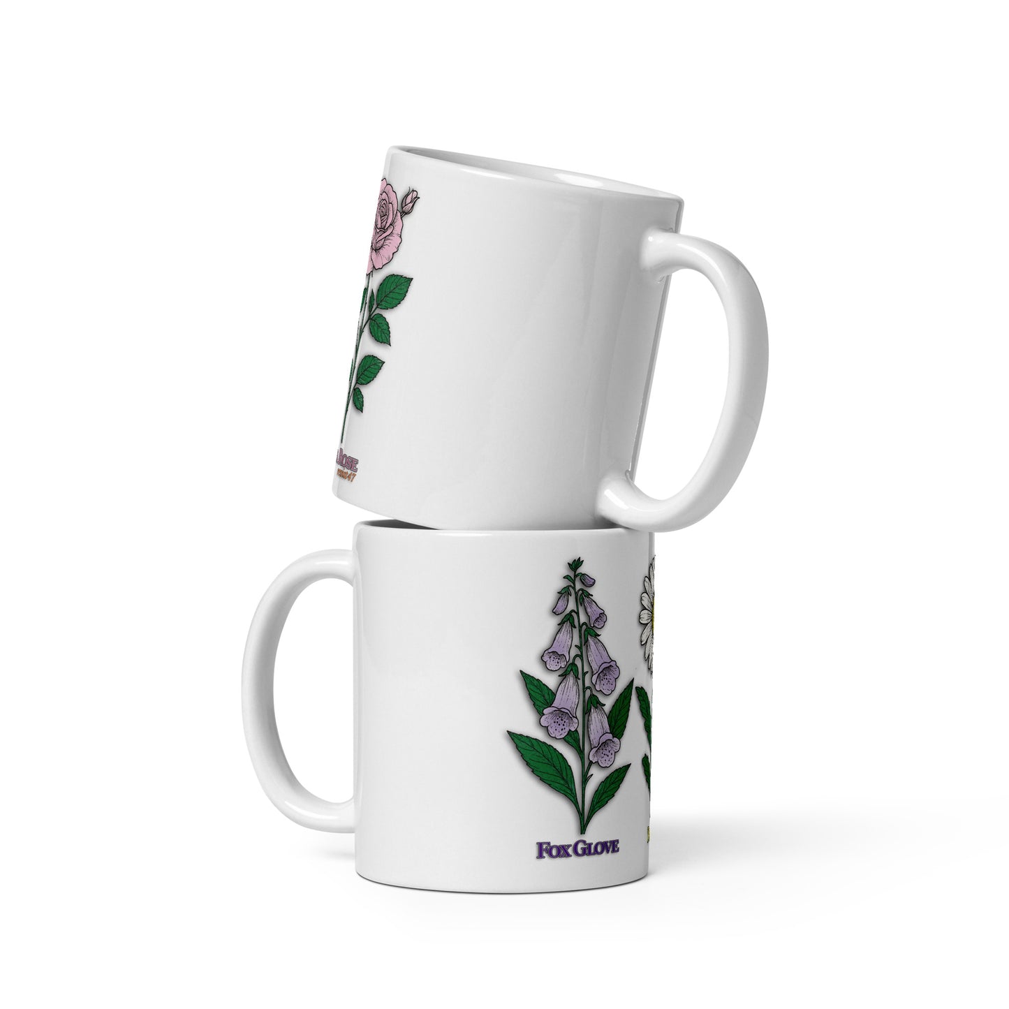 mug with “FDT Flowers Protest” graphic, front view