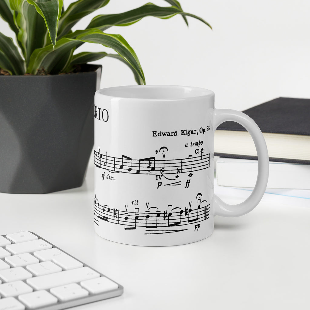 Ceramic mug with Elgar Cello Concerto manuscript print, front view