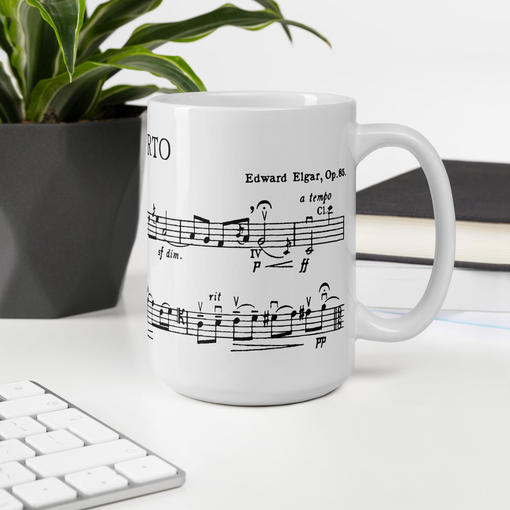 Ceramic mug with Elgar Cello Concerto manuscript print, front view
