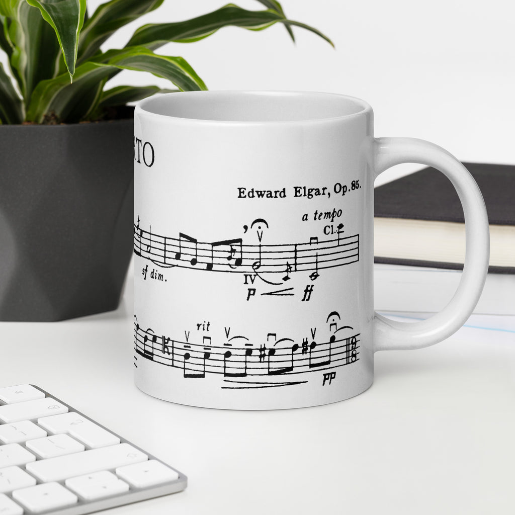 Ceramic mug with Elgar Cello Concerto manuscript print, front view